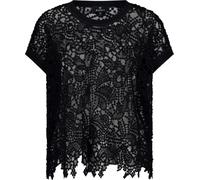 Kurzarmpullover MONARI "Pullover Spitze", Damen, Gr. 38, schwarz, Spitze, Obermaterial: 100% Baumwolle, unifarben, modisch, regular fit normal, Rundhals, Kurzarm eingesetzt angesetztes Bündchen, Pullo