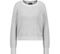 Strickpullover MONARI "Pullover Basic Lurex", Damen, Gr. 38, grau (ash grau melange), Strick, Obermaterial: 93% Baumwolle, 7% metallisierte Fasern, unifarben, modisch, regular fit normal, Rundhals, La