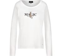 Langarmshirt MONARI "Shirt Leo + Schrift", Damen, Gr. 40, weiß (off, weiß), Web, Obermaterial: 100% Baumwolle, unifarben, modisch, regular fit normal, Rundhals, Langarm eingesetzt abgesteppte Kante, S