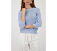 Strickpullover MONARI "Pullover Basic Bändchen", Damen, Gr. 46, light sky, Strick, Obermaterial: 77% Baumwolle, 23% Polyester, unifarben, regular fit taillenbedeckt, U-Boot-Ausschnitt, Raglanärmel Str