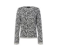 Rundhalspullover MONARI "Pullover Leo allover", Damen, Gr. 40, greige gemustert, Web, Obermaterial: 61% Baumwolle, 29% Viskose, 10% Polyester, gemustert, mehrfarbig, animal-print, modisch, regular fit