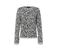 Rundhalspullover MONARI "Pullover Leo allover", Damen, Gr. 42, greige gemustert, Web, Obermaterial: 61% Baumwolle, 29% Viskose, 10% Polyester, gemustert, mehrfarbig, animal-print, modisch, regular fit