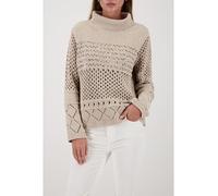 Strickpullover MONARI "Pullover Chenille Ajour", Damen, Gr. 46, beige, Strick, Obermaterial: 100% Polyester, unifarben, regular fit taillenbedeckt, Rundhals, eingesetzt Rippstrickbündchen, Pullover St