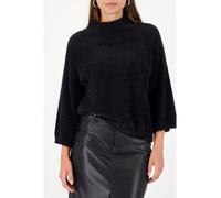Stehkragenpullover MONARI "Pullover Lurex", Damen, Gr. 44, schwarz, Plüsch, Obermaterial: 81% Polyamid, 19% metallisierte Fasern, unifarben, regular fit taillenbedeckt, Rundhals, eingesetzt gerader Ab