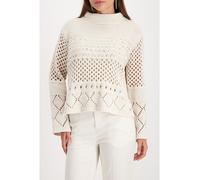 Monari Strickpullover mit Ajourmuster Beige Größe 42