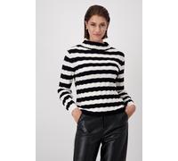 monari - Ringel-Pullover mit Zopfmuster schwarz ringel - Gr. - 38