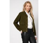 Strickjacke MONARI "Jacke Strickiacke Knöpfe", Damen, Gr. 40, grün (olive), Strick, Obermaterial: 41% Polyester, 36% Polyacryl, 10% Wolle, 10% Viskose, 3% Elasthan, unifarben, regular fit taillenbedec