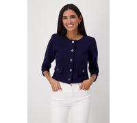 Strickjacke MONARI "Jacke Basic Strick Flamme", Damen, Gr. 46, blau (navy blau), Strick, Obermaterial: 100% Baumwolle, unifarben, modisch, regular fit kurz, Rundhals, 3/4-Ärmel eingesetzt,Ärmel mit Är