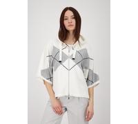 Strickcape MONARI "Jacke Strickjacke Karo", Damen, Gr. 38, weiß (off, weiß), Strick, Obermaterial: 41% Polyester, 36% Polyacryl, 13% sonstige Fasern, 10% Wolle, kariert, mehrfarbig, modisch, loose fit