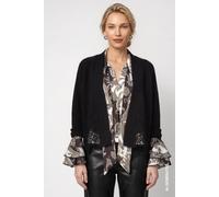 Strickjacke MONARI "Jacke Strickjacke Spitze", Damen, Gr. 46, schwarz, Strick, Obermaterial: 41% Polyester, 36% Polyacryl, 10% Wolle, 10% Viskose, 3% Elasthan, unifarben, regular fit taillenbedeckt, R