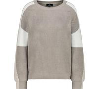 Strickpullover MONARI "Pullover Colorblock Perlfang", Damen, Gr. 42, greige, Strick, Obermaterial: 46% Baumwolle, 46% Polyacryl, 8% metallisierte Fasern, unifarben, Modisch, regular fit normal, Rundha