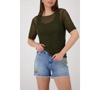 Strickpullover MONARI "Pullover Glanzbändchen", Damen, Gr. 38, olive, Strick, Obermaterial: 88% Polyacryl, 9% Polyamid, 3% metallisierte Fasern, unifarben, regular fit taillenbedeckt, Rundhals, einges