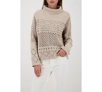 Strickpullover MONARI "Pullover Chenille Ajour", Damen, Gr. 34, beige, Strick, Obermaterial: 100% Polyester, unifarben, regular fit taillenbedeckt, Rundhals, eingesetzt Rippstrickbündchen, Pullover St