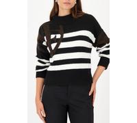 monari - Strickpullover mit Emblem schwarz ringel - Gr. - 46
