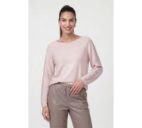 Rundhalspullover MONARI "Pullover Basic Schmuck", Damen, Gr. 46, rosa (hellrosa), Web, Obermaterial: 100% Baumwolle, unifarben, regular fit taillenbedeckt, Rundhals, Raglanärmel gerader Abschluss, Pul