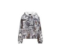 Sweatshirt MONARI "Sweatshirt Emblem allover", Damen, Gr. 40, schwarz-weiß (schwarz gem), Sweatware, Obermaterial: 55% Polyester, 38% Viskose, 7% Elasthan, gemustert, regular fit taillenbedeckt, Rundh