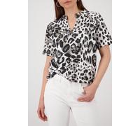 Sweatshirt MONARI "Sweatshirt Leo Allover", Damen, Gr. 42, braun gem, Sweatware, Obermaterial: 70% Baumwolle, 30% Polyester, gemustert, regular fit normal, V-Ausschnitt, abgesteppte Kante, Sweatshirts