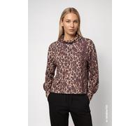 Sweatshirt MONARI "Sweatshirt Leo Allover", Damen, Gr. 40, braun gem, Sweatware, Obermaterial: 80% Polyester, 17% Viskose, 3% Elasthan, regular fit taillenbedeckt, Rundhals, eingesetzt angesetztes Bün
