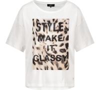 T-Shirt MONARI "Shirt Leo + Schrift", Damen, Gr. 44, weiß (off, weiß), Web, Obermaterial: 100% Baumwolle, unifarben, modisch, regular fit normal, Rundhals, 3/4-Ärmel eingesetzt abgesteppte Kante, Shir