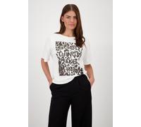 Monari - T-Shirt mit Schriftzug und Leomuster 102 off-white - Gr. - 44