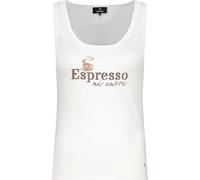 Tanktop MONARI "Top Espresso", Damen, Gr. 36, ecru, Web, Obermaterial: 94% Baumwolle, 6% Elasthan, unifarben, regular fit taillenbedeckt, tiefer Rundhals, Tops Tanktop, Regular fit mit Espresso-Print