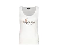 Tanktop MONARI "Top Espresso", Damen, Gr. 36, ecru, Web, Obermaterial: 94% Baumwolle, 6% Elasthan, unifarben, regular fit taillenbedeckt, tiefer Rundhals, Tops Tanktop, Regular fit mit Espresso-Print