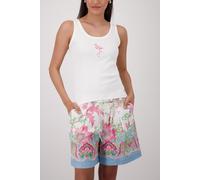 Tanktop MONARI "Top Flamingo", Damen, Gr. 36, ecru, Web, Obermaterial: 95% Baumwolle, 5% Elasthan, unifarben, regular fit taillenbedeckt, Rundhals, Tops Tanktop, Regular fit mit Flamingo-Print (980936