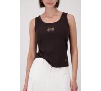 Tanktop MONARI "Top Krebs", Damen, Gr. 40, braun, Web, Obermaterial: 65% Polyester, 30% Viskose, 5% Elasthan, unifarben, regular fit taillenbedeckt, Rundhals, Tops Tanktop, Regular fit mit Strass-Kreb