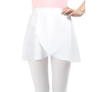 Monbessi Ballettrock Mädchen Damen - (Höhe: 120-175 cm) aus Chiffon Ballett Wickelrock Tanzrock - ReinschlüPfen (S, Weiß)
