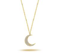 Mond Anhänger Halskette Diamanten Brillant-Schliff Gelbgold