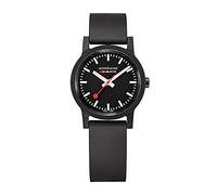 Mondaine - Essence MS1.32120.RB - Herren und Damen Uhr 32mm - Bahnhofsuhr in Schwarz schwarzem Armband aus recycelten Rohstoffen - 30m Wasserdicht nachhaltig - Hergestellt in der Schweiz