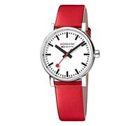 Mondaine - Evo2 MSE.35110.LC - Herren und Damen Uhr 35mm - Bahnhofsuhr in Silber rotem Lederarmband - 30m Wasserdicht Saphirglas mit rotem Sekundenzeiger - Hergestellt in der Schweiz