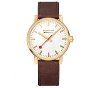 Mondaine - Evo2 MSE.40112.LG - Herrenuhr 40mm - Bahnhofsuhr in Gold mit braunem Lederarmband - 30m Wasserdicht Saphirglas - Hergestellt in der Schweiz
