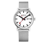 Mondaine - Evo2 MSE.40210.SM - Herrenuhr 40mm - Bahnhofsuhr in Silber Datumsanzeige Edelstahl Armband - 30m Wasserdicht Saphirglas mit rotem Sekundenzeiger - Hergestellt in der Schweiz