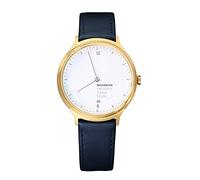 Mondaine Helvetica No1 Light Damen-/ Herren-Uhr, IP Gold Beschichtetes Gehäuse mit Schwarzem Lederarmband, Saphirglas