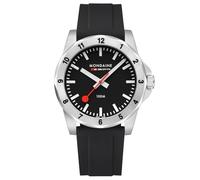 Mondaine Numeri Armbanduhr für Herren in der Farbe Schwarz mit Armband aus Silikon, Wasserdichtigkeit: 10 bar, Gehäusedurchmesser: 42 mm, MSN.42120.RB