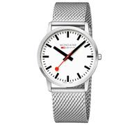 Mondaine Damenuhr Simply Elegant 40 mm Minimalistisches Design Schwarzes Lederarmband Silber