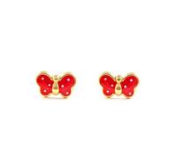 Monde Petit T1663P - Pendientes de bebe/niña oro 18 kts. mariposa esmaltada, color rojo - Geschenkbox - Garantiezertifikat