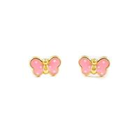 Monde Petit T1663P - Pendientes de bebe/niña oro 18 kts. mariposa esmaltada, color rosa - Geschenkbox - Garantiezertifikat