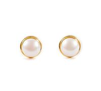 Monde Petit T1779P - Pendientes de bebe/niña oro 18 kts. orla brillo perla 4 mm. - Geschenkbox - Garantiezertifikat