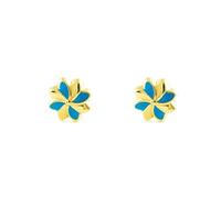 Monde Petit T1829P - Pendientes de bebe/niña oro 18 kts. flor esmaltada, color azul - Geschenkbox - Garantiezertifikat