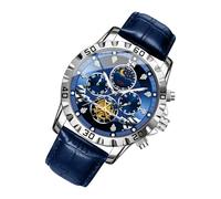 Mondphasen-Uhr - Herrenuhren | Herren-Sportuhr | High-End-Touring-Uhr für Herren | wasserdichtes Business-Tool | leuchtende analoge Mondphasen-Armbanduhr mit PU-Lederarmband für Wandern Sport, blau