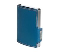 Mondraghi Basic Outlet - Mini-Wallet Ultraleichte Geldbörse mit Narbenleder. Kleiner Geldbeutel mit RFID-Schutz-Chip - Kartenetui mit Leichtmetallrahmen (Blau)
