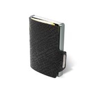 Mondraghi Basic Outlet - Mini-Wallet Ultraleichte Geldbörse mit Narbenleder. Kleiner Geldbeutel mit RFID-Schutz-Chip - Kartenetui mit Leichtmetallrahmen (Black)