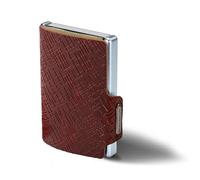 MONDRAGHI Basic Outlet - Mini-Wallet Ultraleichte Geldbörse mit Narbenleder. Kleiner Geldbeutel mit RFID-Schutz-Chip - Kartenetui mit Leichtmetallrahmen (Rot)