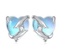 Mondstein Herz Ohrringe Sterling Silber Engel Flügel Ohrstecker Schmuck Geschenke für Damen Mädchen
