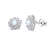 Mondstein Ohrringe 925 Sterling Silber Lotusblume Ohrstecker Schmuck Geschenke für Damen Hypoallergen Yoga Lotus Ohrringe für Empfindliche Ohren