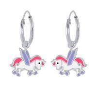 Monkimau - Einhorn Creolen Kinder und Mädchen - Ohrringe, Ohrstecker, Ohrschmuck - aus 925 Sterling Silber, Sterling Silber - hypoallergen & nickelfrei, Motivgröße 8 mm x 9 mm - für Kinder und
