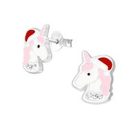 Monkimau Einhorn Xmas Kinder Ohrringe | 925 Silber | Mädchen Ohrstecker Schmuck | Hypoallergen & Nickelfrei | Kinderohrringe Geschenkidee