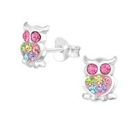 Monkimau Eule Kinder Ohrringe | mit Kristallen 925 Silber | Mädchen Ohrstecker Schmuck | Hypoallergen & Nickelfrei | Kinderohrringe Geschenkidee